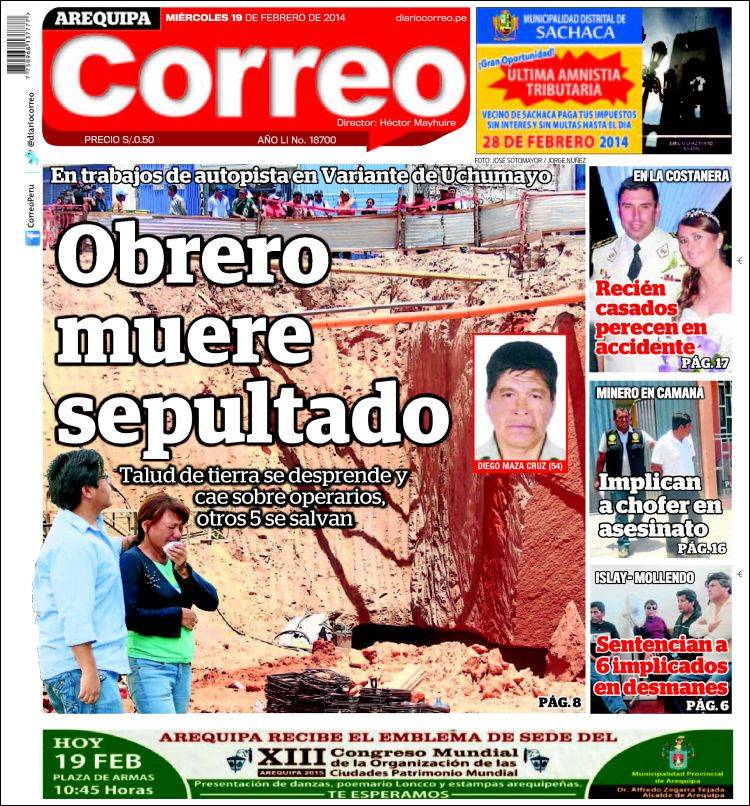 Portada de Diario Correo - Arequipa (Perú)