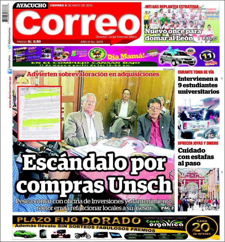 Portada de Diario Correo - Ayacucho (Pérou)