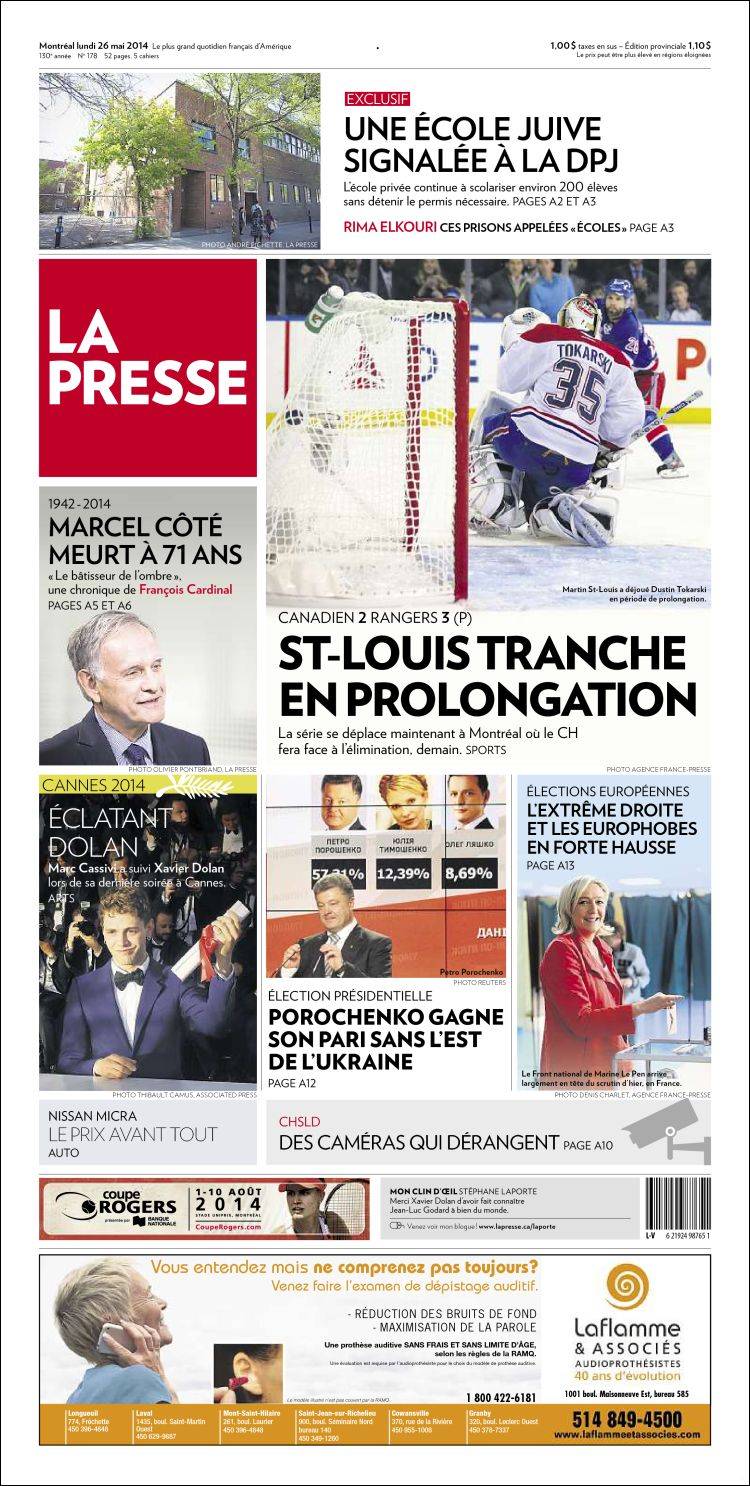 Portada de La Presse (Canada)