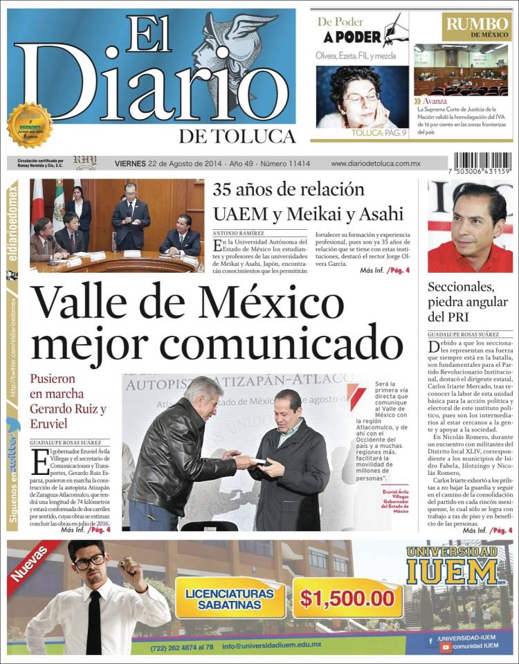 Portada de El Diario de Toluca (Mexique)