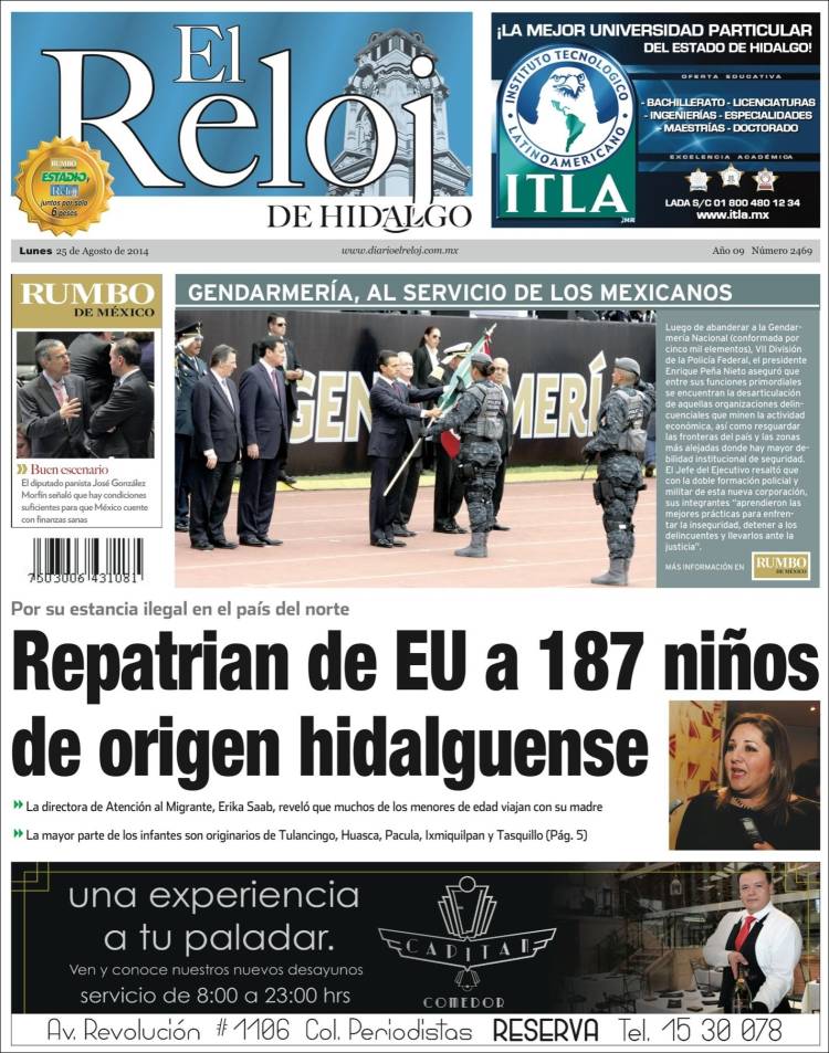 Portada de Diario el Reloj (México)