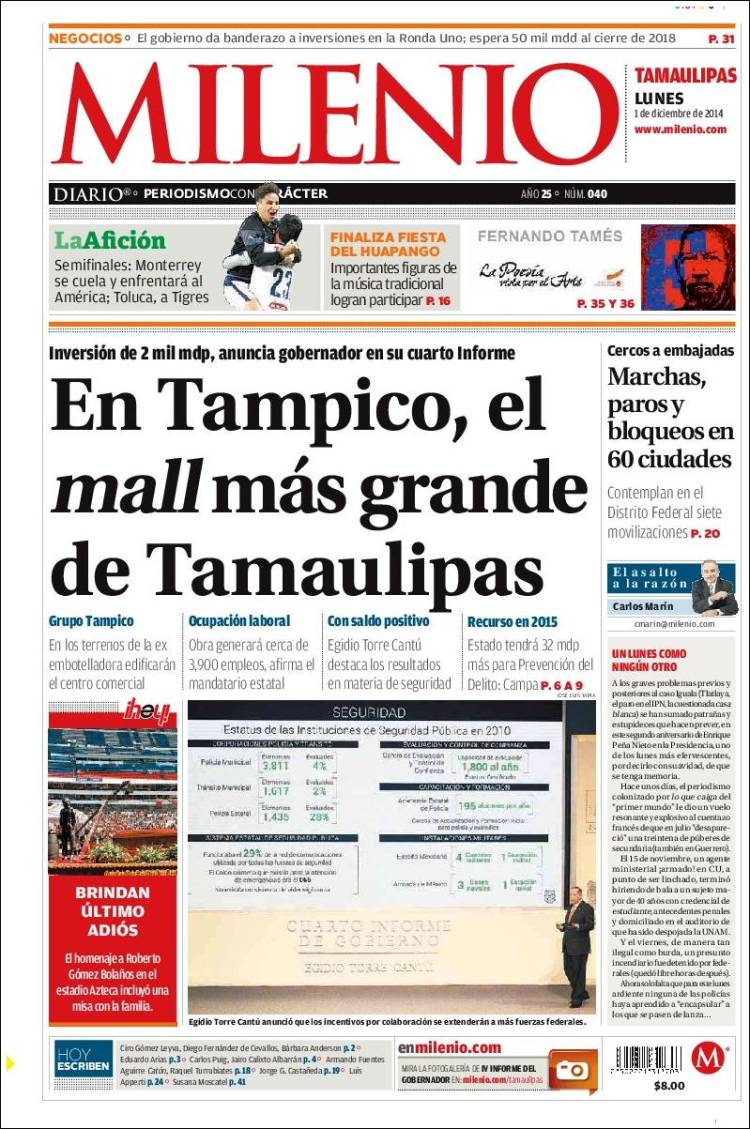 Portada de Milenio - Tamaulipas (México)