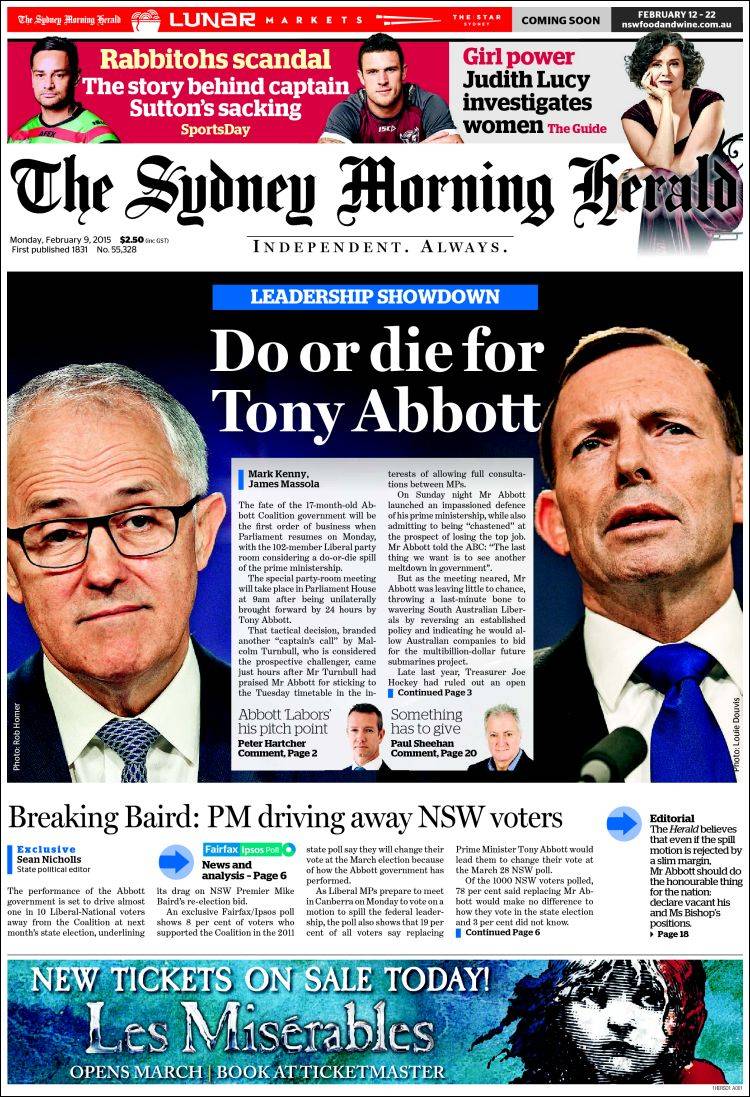 Portada de The Sydney Morning Herald (Australia)