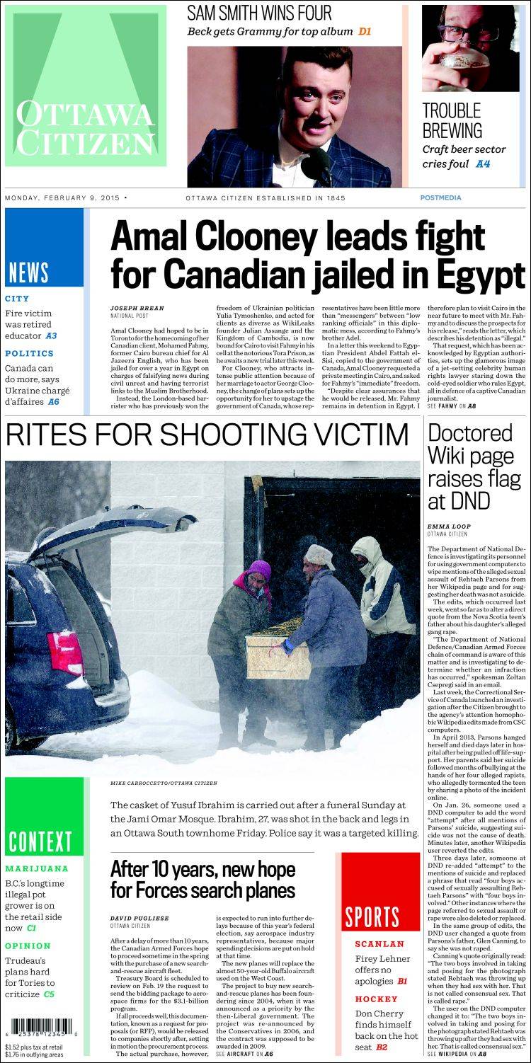 Portada de Ottawa Citizen (Canadá)