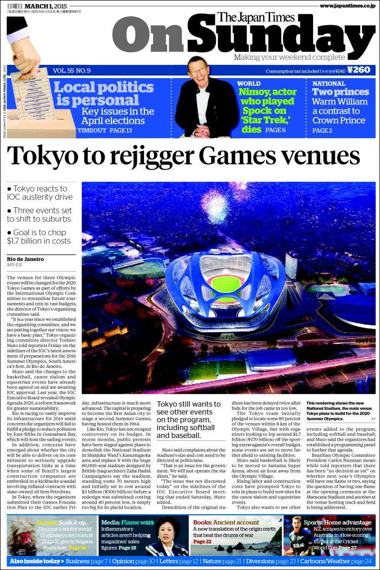 Portada de The Japan Times (Japón)