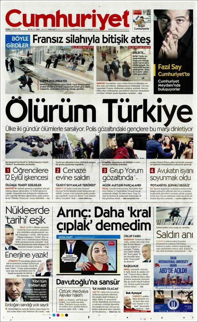 Portada de Cumhuriyet (Turquía)