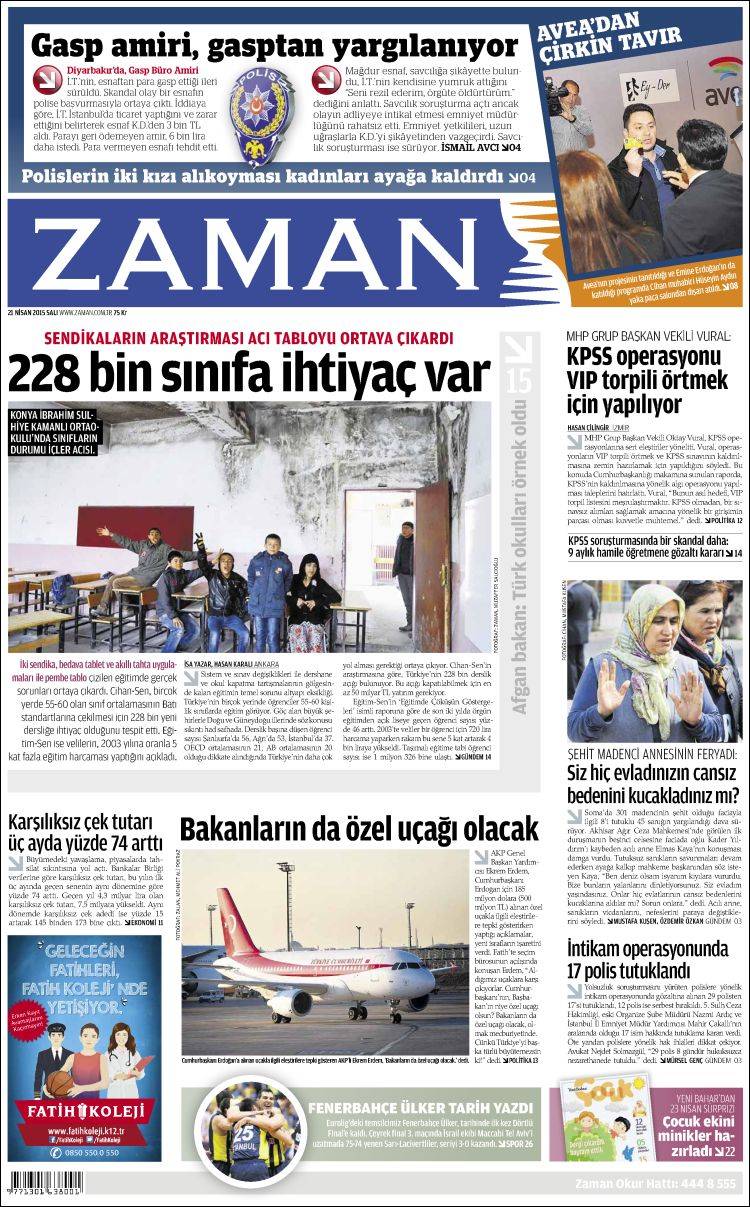 Portada de Zaman (Turquía)