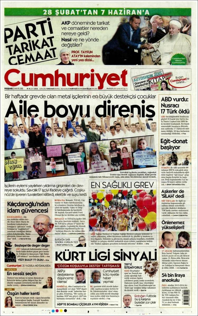 Portada de Cumhuriyet (Turquía)