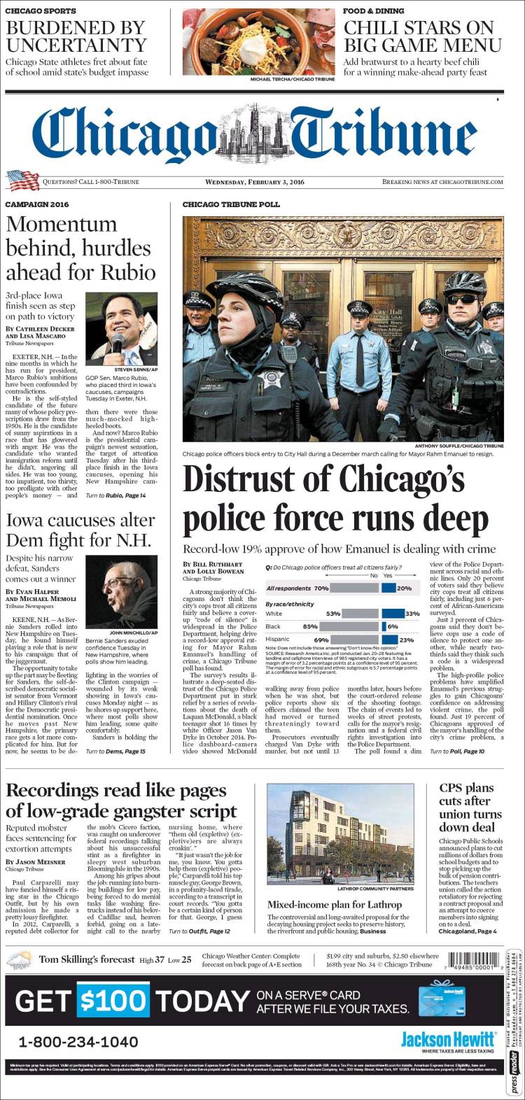 Portada de Chicago Tribune (USA)