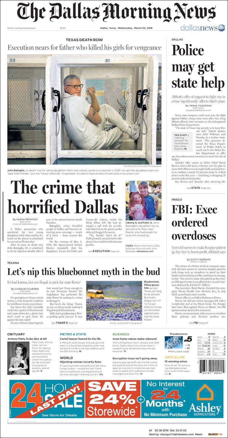 Portada de Dallas Morning News (USA)