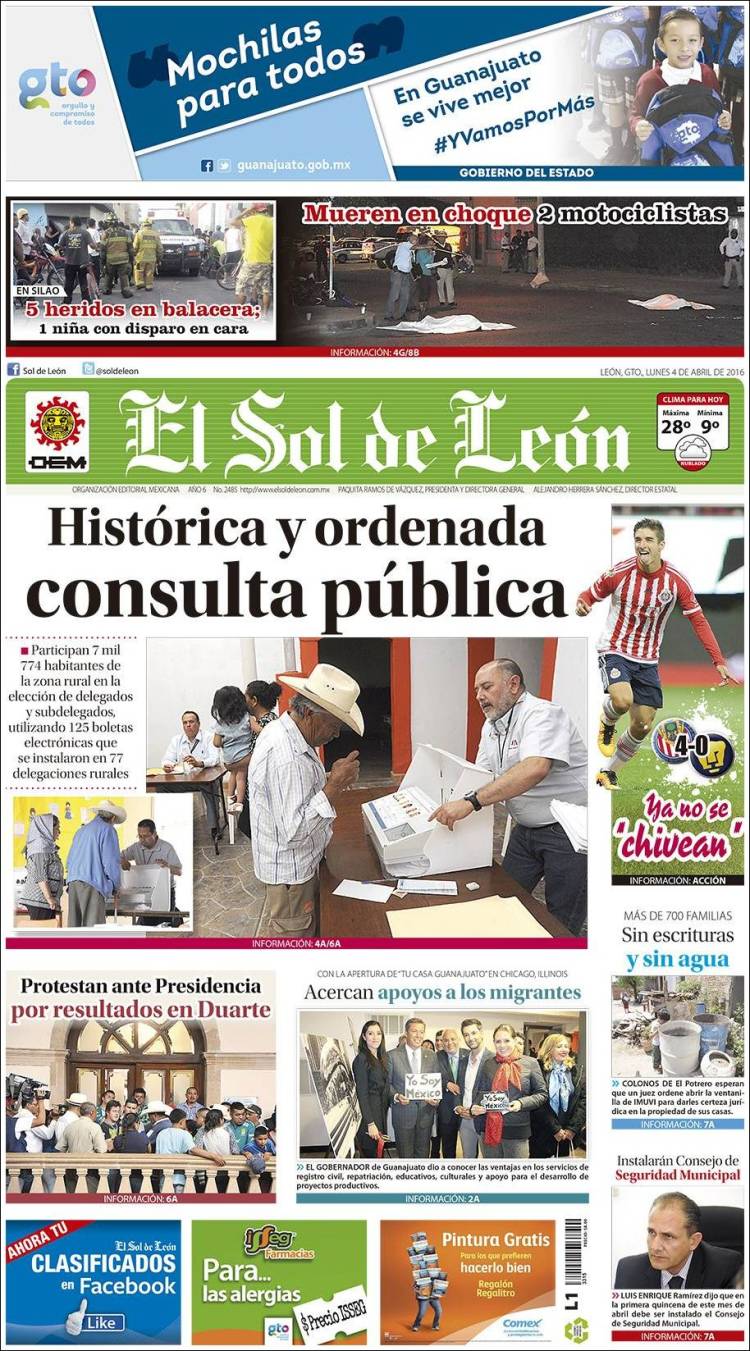 Newspaper El Sol de León (Mexico). Newspapers in Mexico. Monday's ...