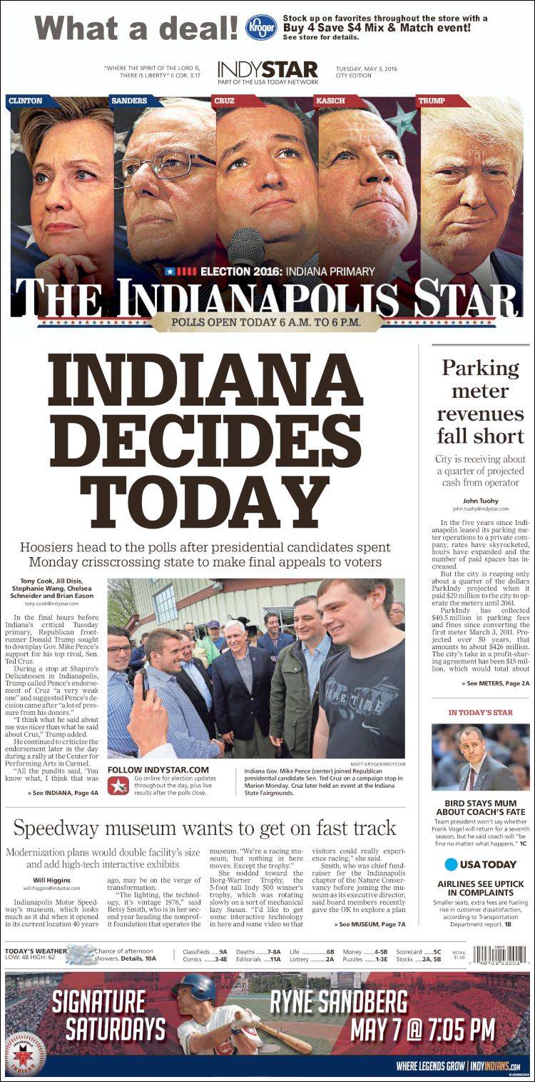 Portada de The Indianapolis Star (USA)