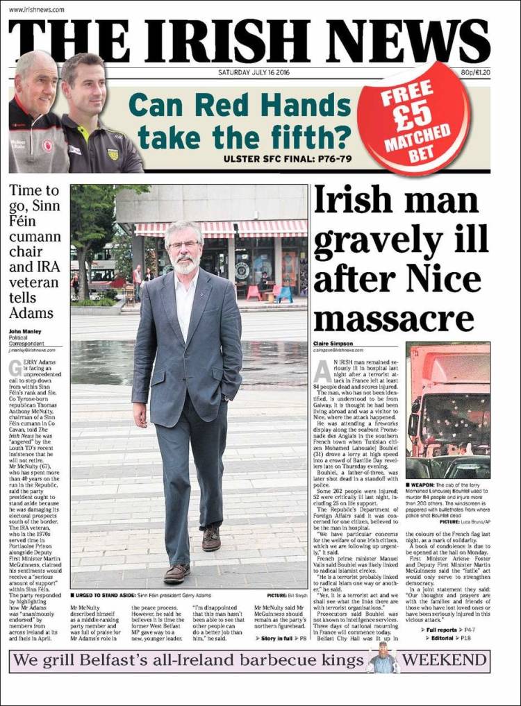 Portada de Irish News (Reino Unido)