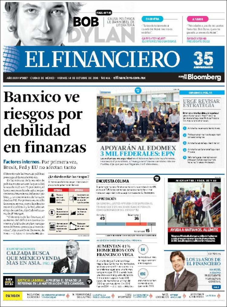 Portada de El Financiero (Mexico)