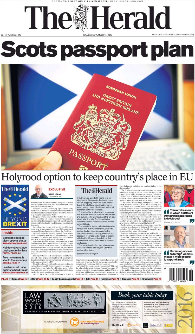 Portada de The Herald (Reino Unido)