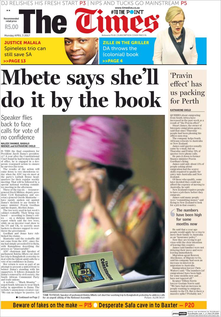 Portada de The Times (South Africa)