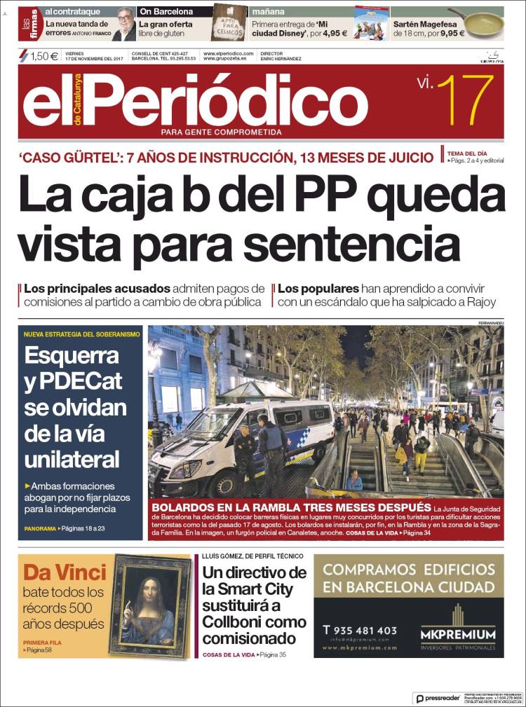 Portada de El Periódico (Espagne)