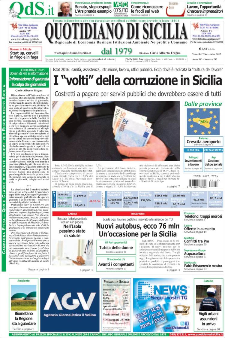 Portada de Quotidiano di Sicilia (Italie)