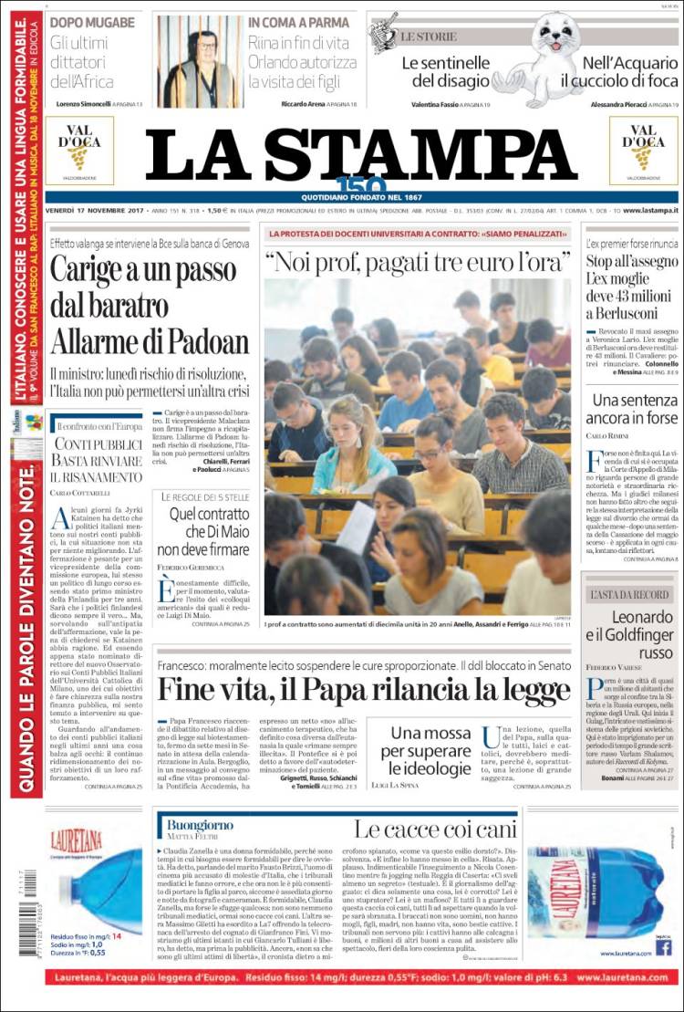 Portada de La Stampa (Italie)