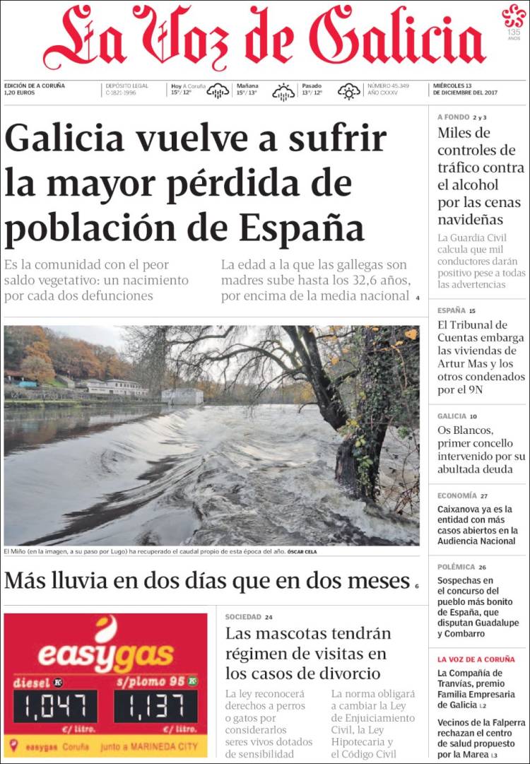 Portada de La Voz de Galicia (Espagne)