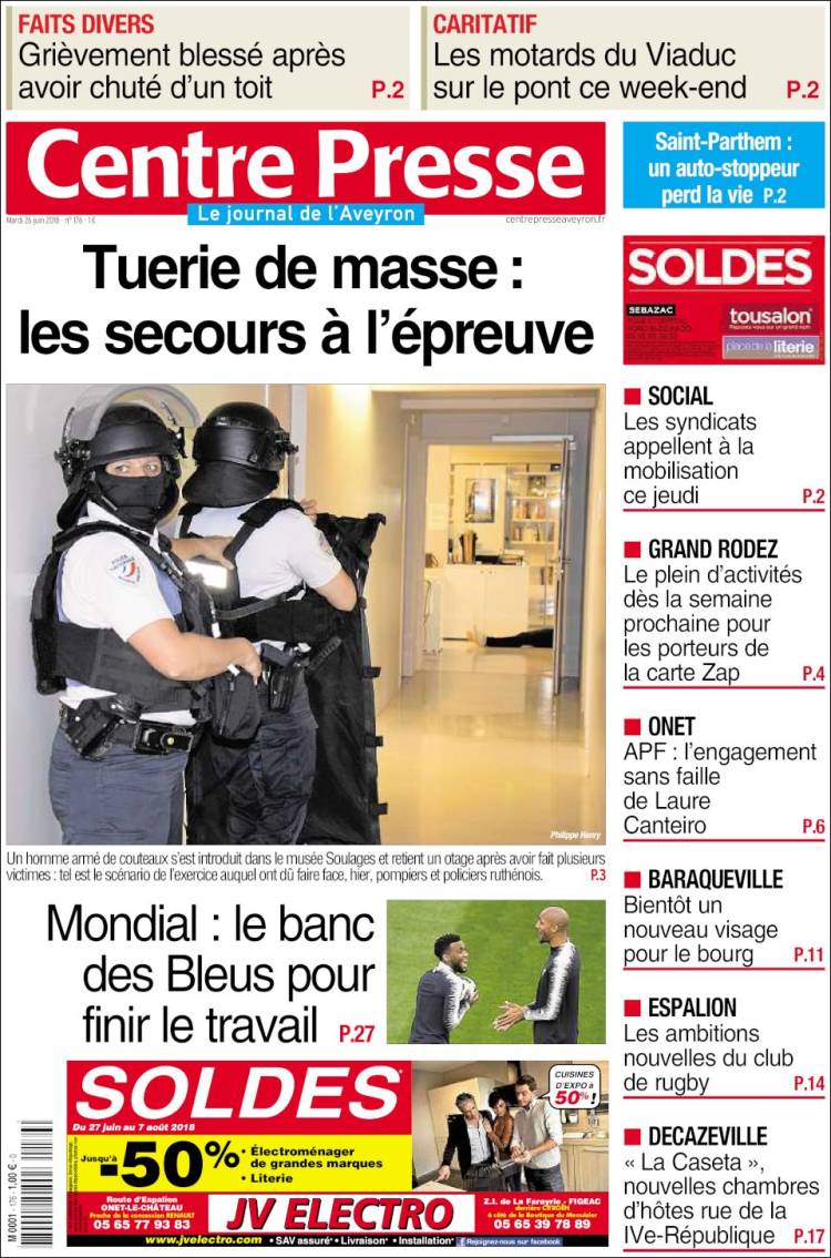 Portada de Centre Presse (Francia)