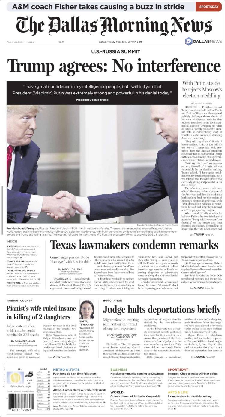 Portada de Dallas Morning News (USA)