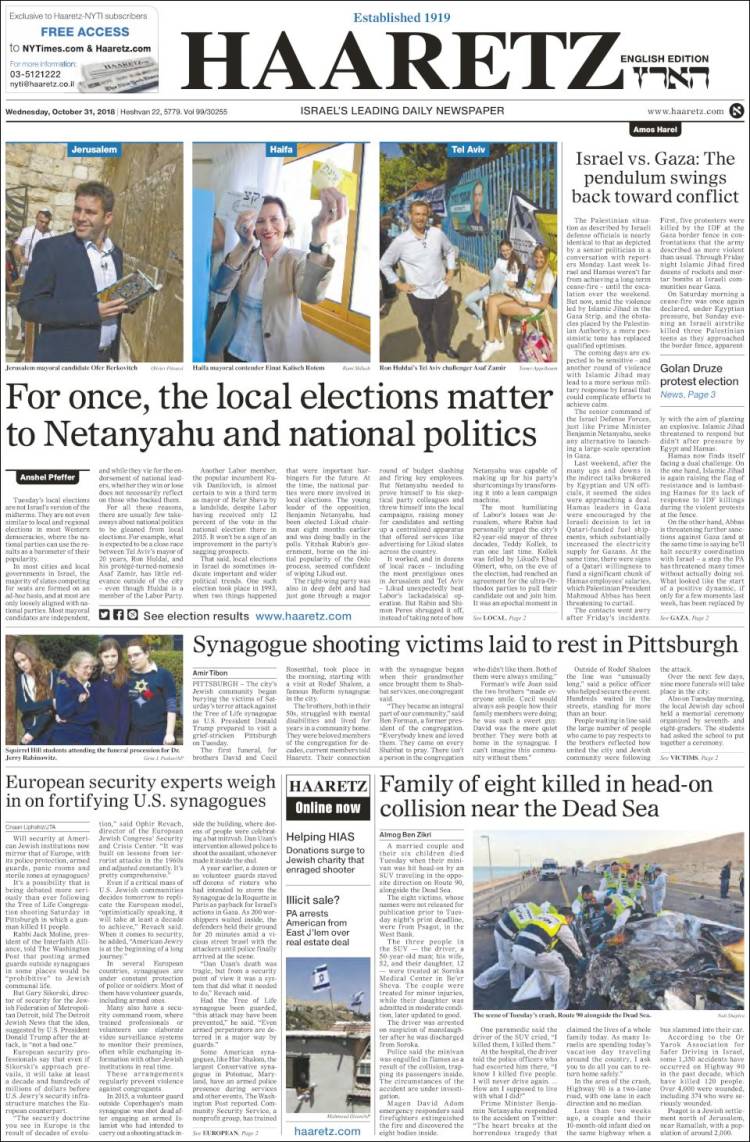 Portada de Haaretz (Israel)