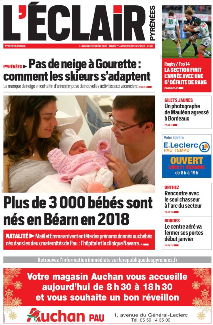 Portada de L'Eclair des Pyrénées (Francia)