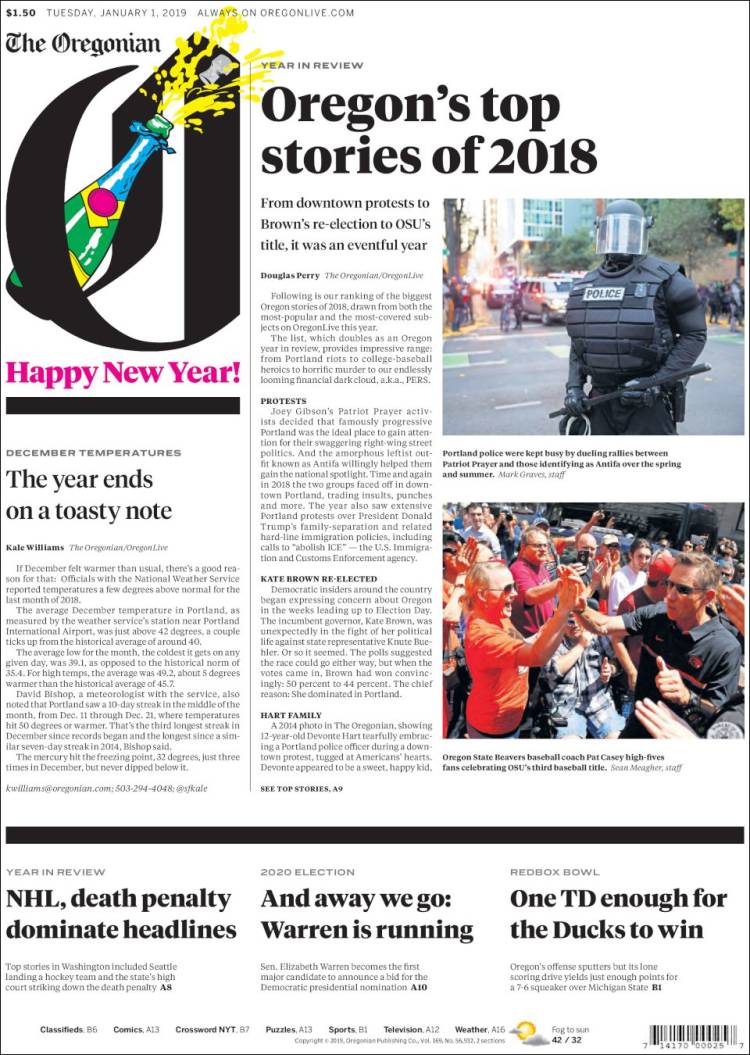 Portada de The Oregonian (USA)