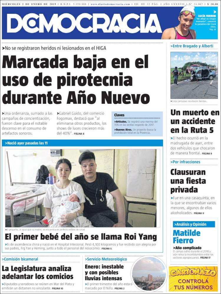 Portada de Diario Democracia (Argentina)