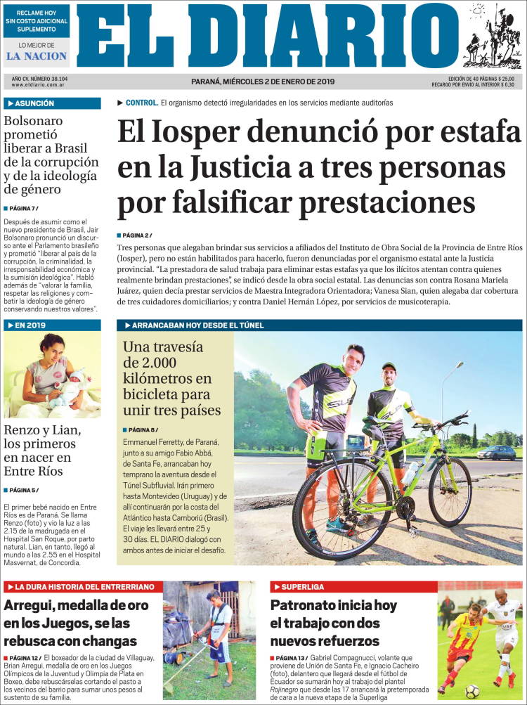 Portada de El Diario de Paraná (Argentina)