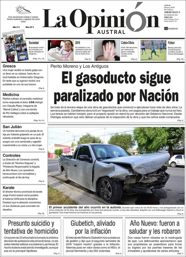 Portada de La Opinión Austral (Argentina)