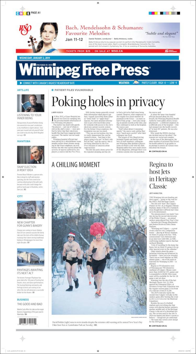 Portada de Winnipeg Free Press (Canadá)