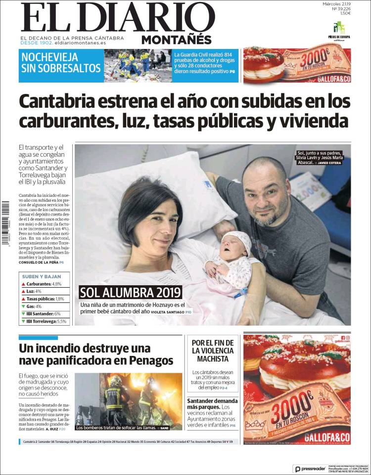 Portada de El Diario Montañés (España)