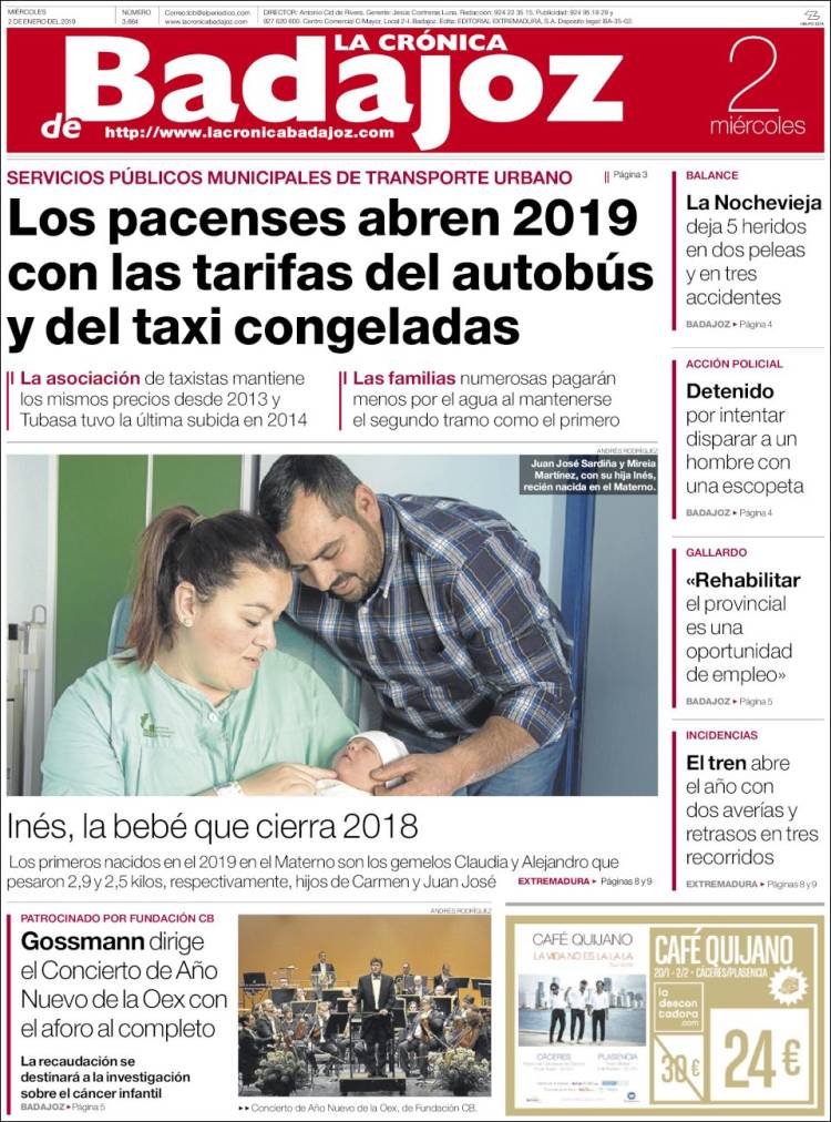 Portada de El Periódico de Extremadura (España)