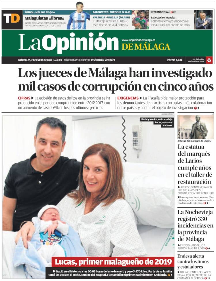 Portada de La Opinión de Málaga (España)