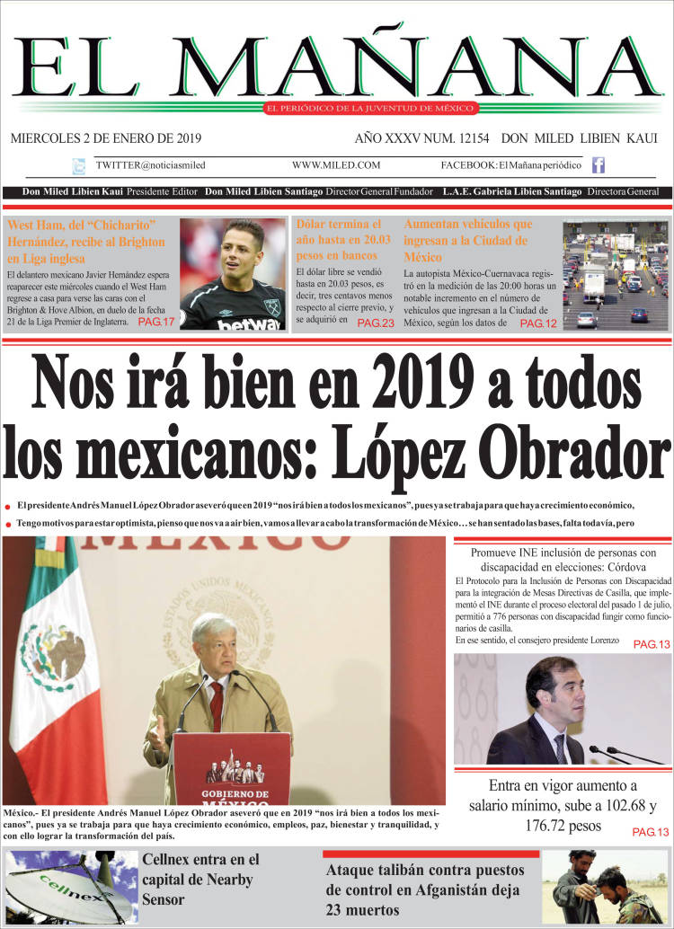 Portada de El Mañana de Toluca (Mexico)