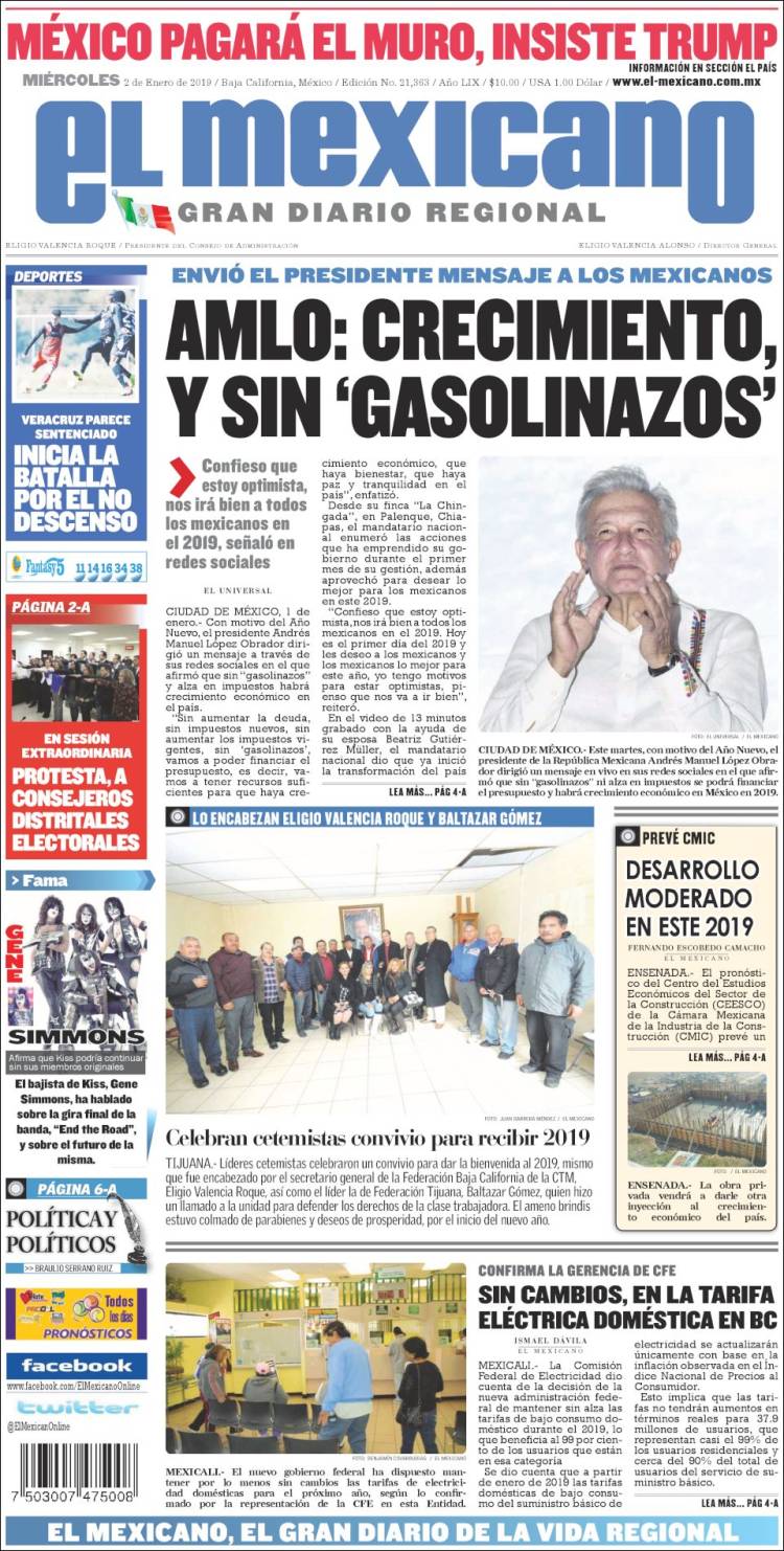 Portada de El Mexicano - El Gran Diario Regional (Mexico)