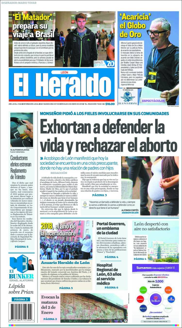 Portada de El Heraldo de León (Mexico)