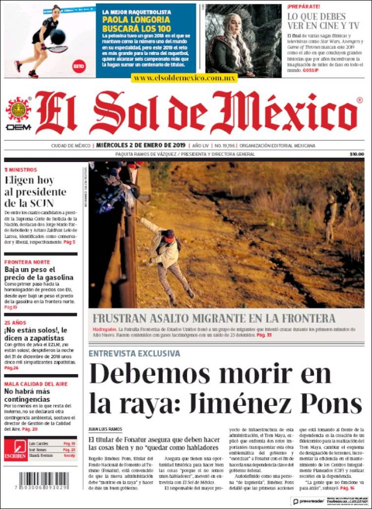 Portada de El Sol de México (Mexico)