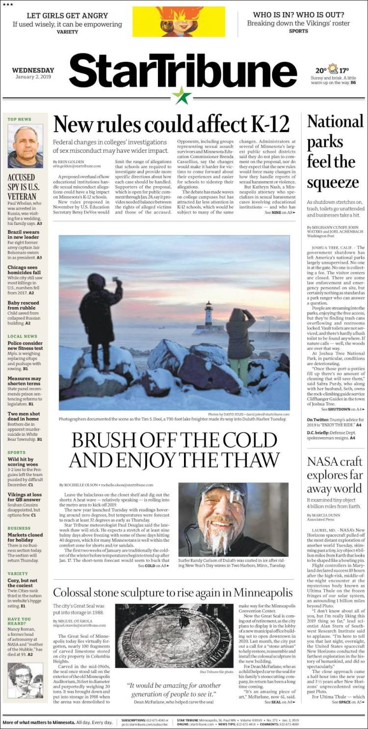 Portada de Star Tribune (USA)