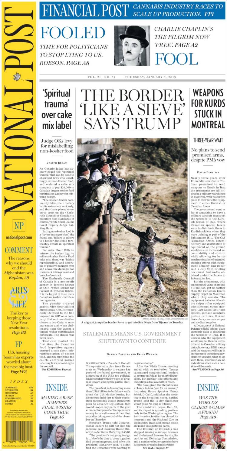 Portada de The National Post (Canadá)