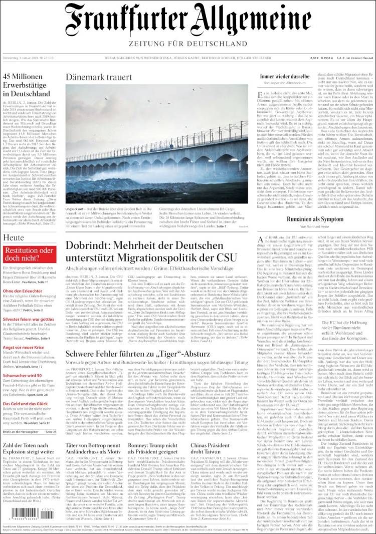 Portada de Frankfurter Allgemeine (Alemania)