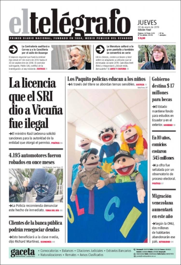 Portada de El Telégrafo (Ecuador)