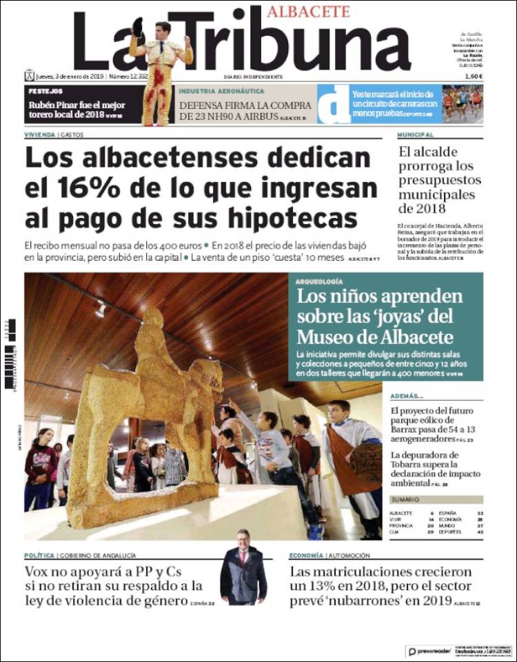 Portada de La Tribuna de Albacete (España)