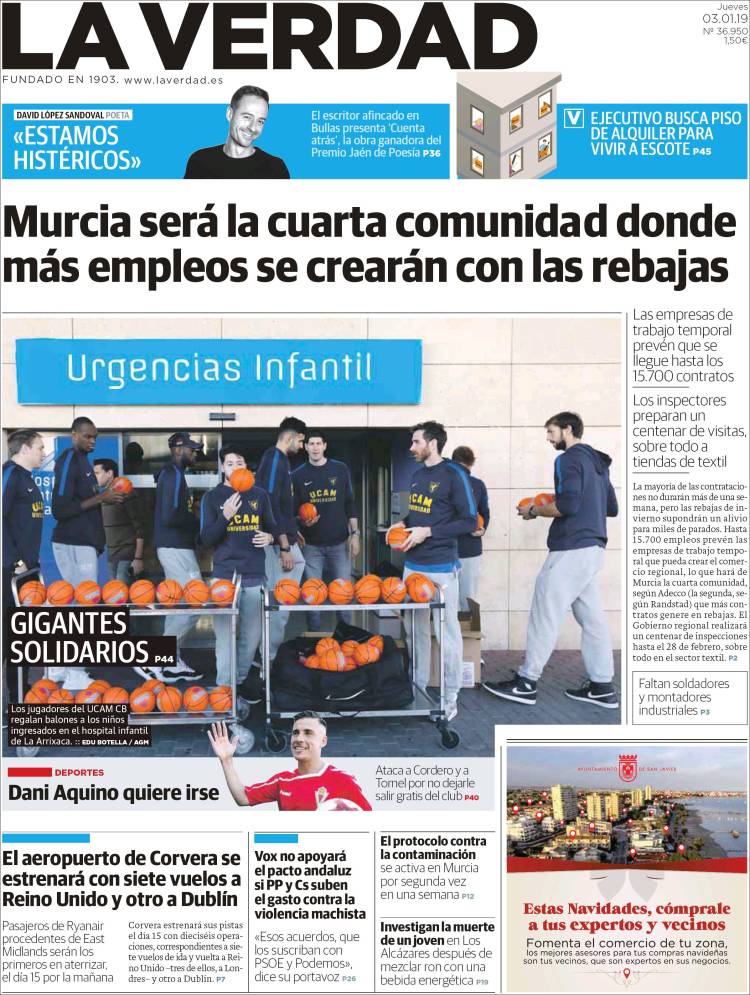 Portada de La Verdad de Murcia (España)