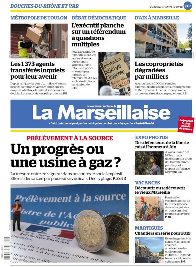 Portada de La Marseillaise (Francia)