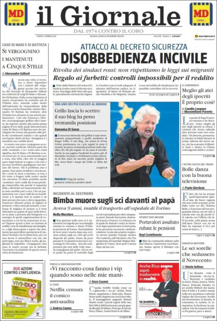 Portada de il Giornale (Italia)