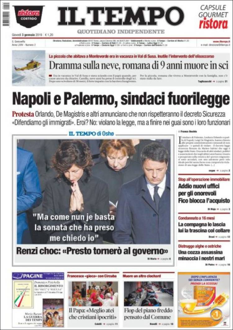 Portada de Il Tempo (Italia)