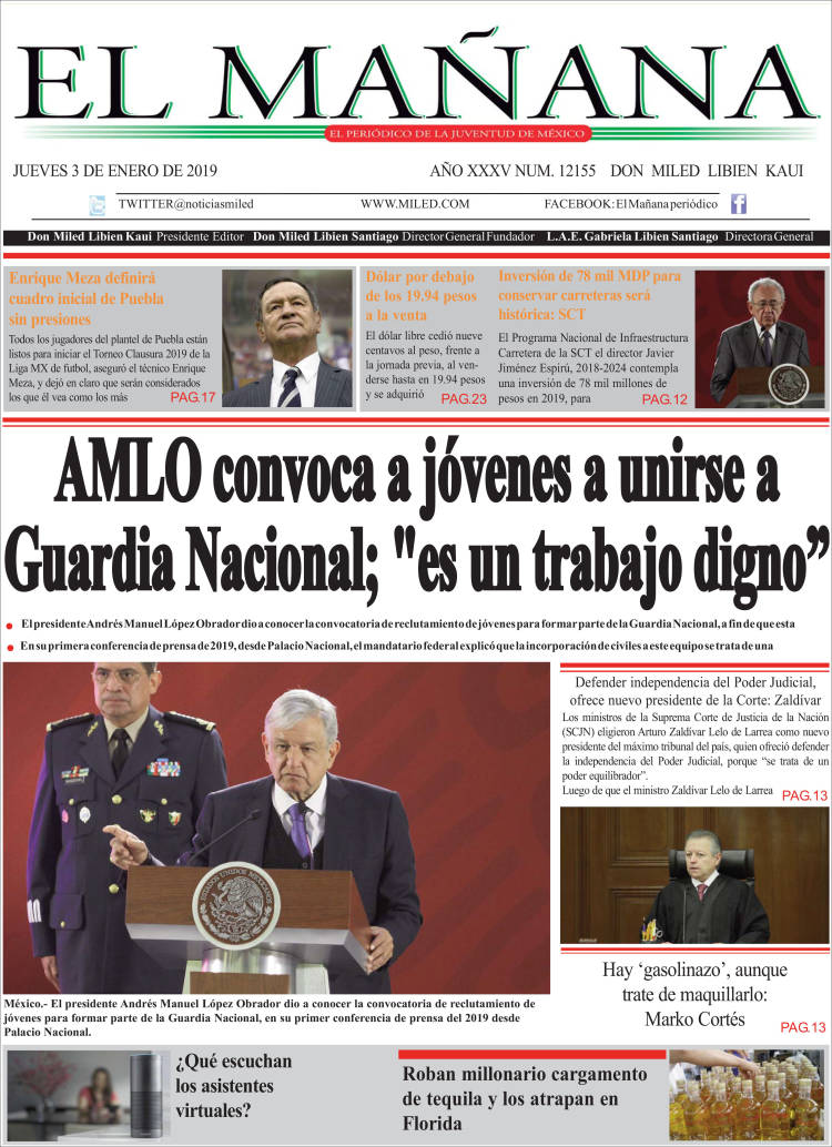 Portada de El Mañana de Toluca (México)